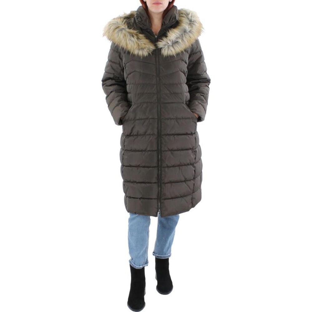 Women's Long Puffer Coat with Faux Fur Hood